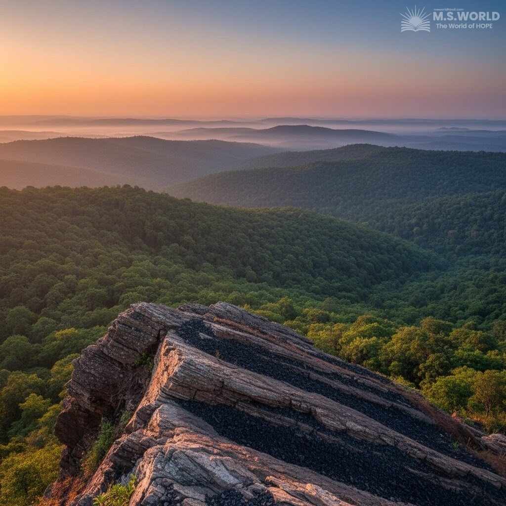 पूर्वी बघेलखण्ड का पठार जिसमें चांगभखार-देवगढ़ की पहाड़ियाँ और कोयले की परतें दिख रही हैं