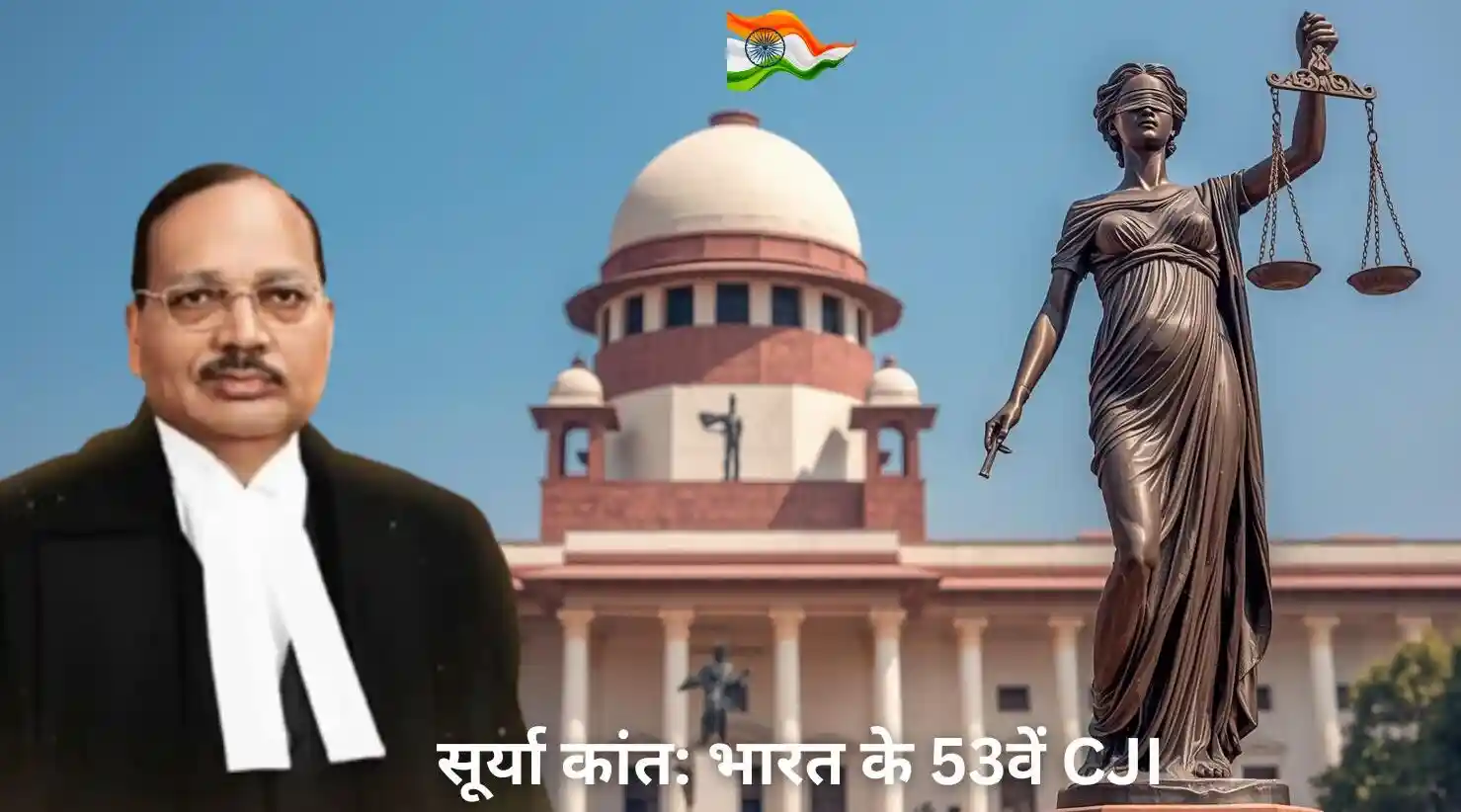 भारत के 53वें मुख्य न्यायाधीश, जस्टिस सूर्या कांत, सर्वोच्च न्यायालय के अपने कक्ष में, जो भारतीय न्यायपालिका का प्रतीक है।