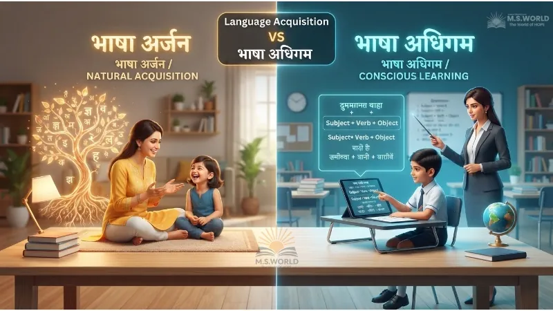 भाषा अर्जन और भाषा अधिगम में अंतर, Language Acquisition vs Language Learning in Hindi, चॉम्स्की LAD सिद्धांत, मातृभाषा अर्जन