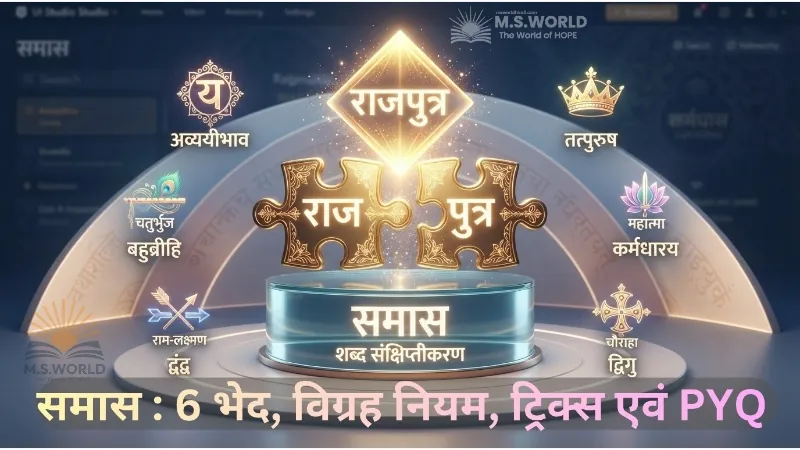 समास, समास के 6 भेद, अव्ययीभाव, तत्पुरुष, कर्मधारय, द्विगु, द्वंद्व, बहुव्रीहि समास विग्रह तालिका हिन्दी व्याकरण