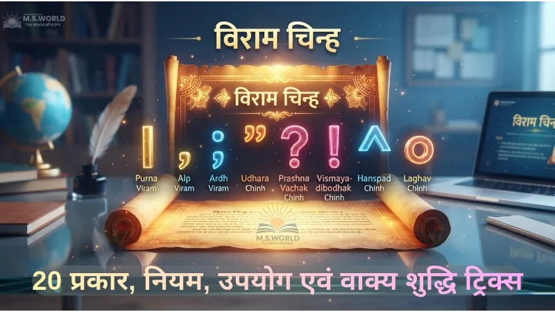 हिन्दी व्याकरण में विराम चिन्ह, कामताप्रसाद गुरु के 20 विराम चिन्ह, अल्पविराम अर्धविराम पूर्णविराम लाघव चिन्ह तालिका