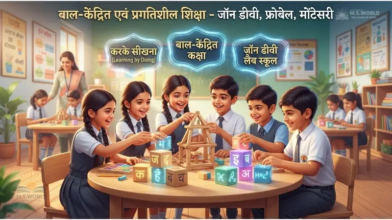 बाल केंद्रित एवं प्रगतिशील शिक्षा, Child Centered and Progressive Education in Hindi, जॉन डीवी लैब स्कूल, फ्रोबेल किंडरगार्टन, CTET CDP Notes