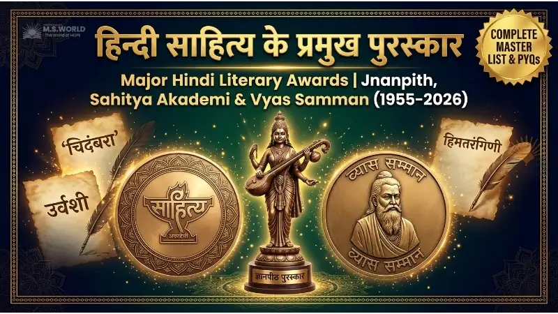 हिन्दी साहित्य के प्रमुख पुरस्कार ज्ञानपीठ साहित्य अकादमी व्यास सम्मान सम्पूर्ण सूची